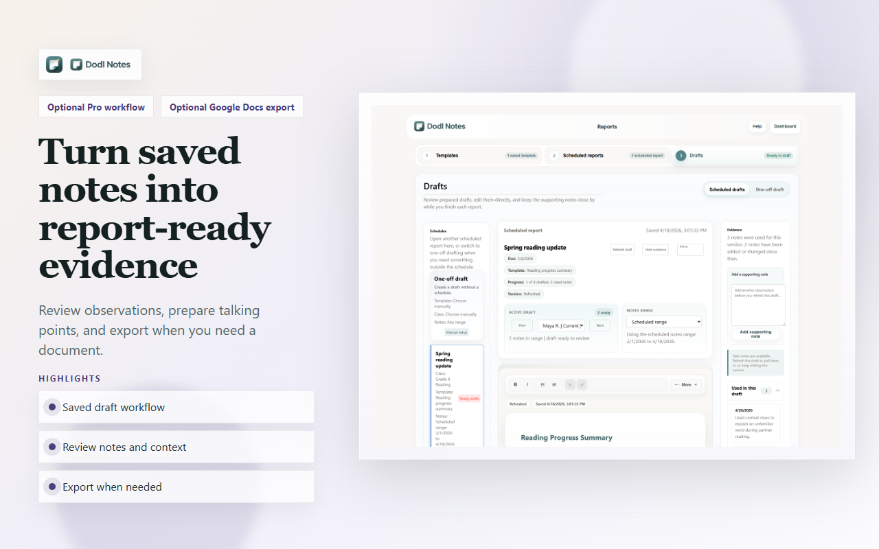 Dodl report workflow
