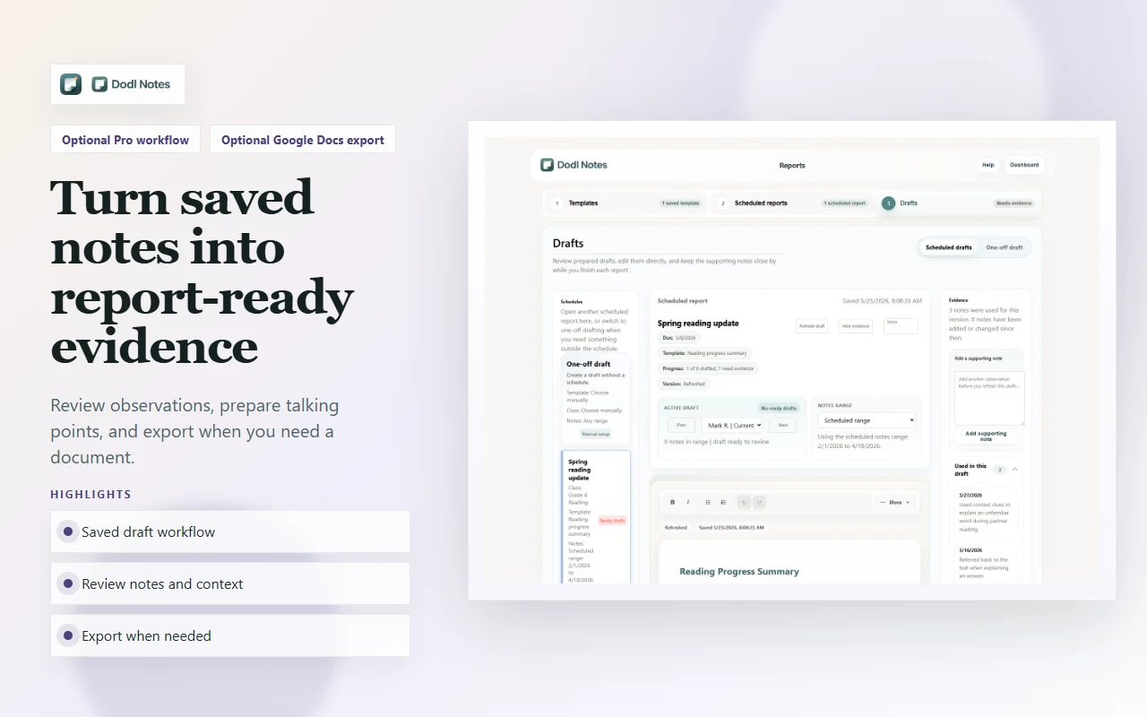 Dodl Notes report workflow